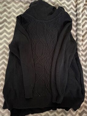 Woman Within Black Cable Turtleneck Sweater